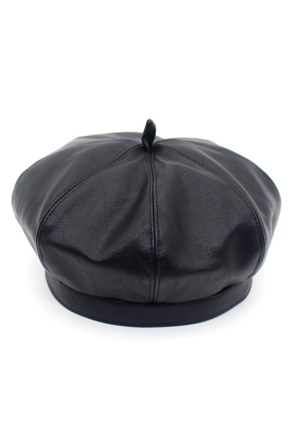 Autumn And Winter Solid Leather Beret Lady PU Painter Hats Version Of Fashion Pumpkin Hat Wild Octagonal Hat Tide Hat