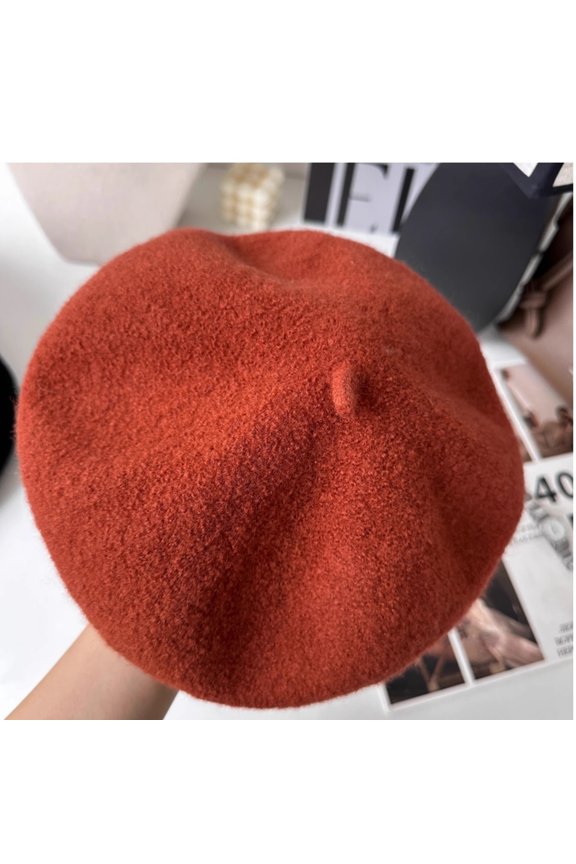 Autumn And Winter Strong Shrinking Circle Chestnut Brown Wool Stereoscopic Beret Women's Leisure Age Reducing Painter Hat Artistic Temperament