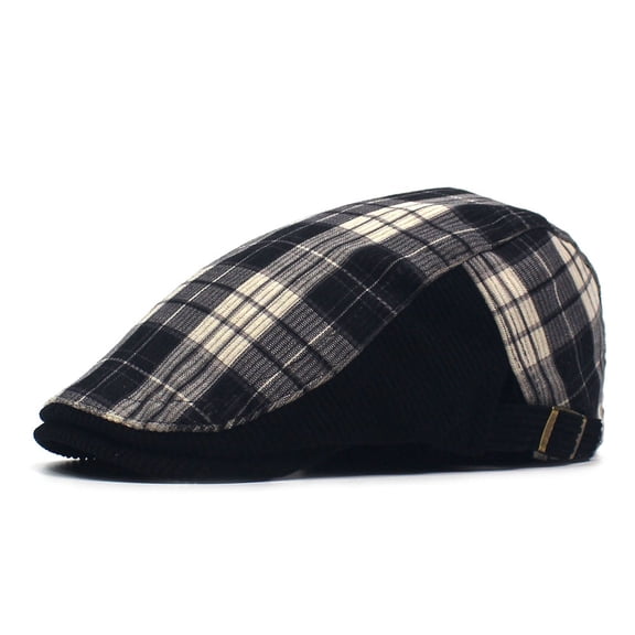 SikaFu Autumn And Winter Thick Implants Warm Berets Men's Winter Hat Fashion Stitching Plaid Hat Light Core Velvet Peaked Cap