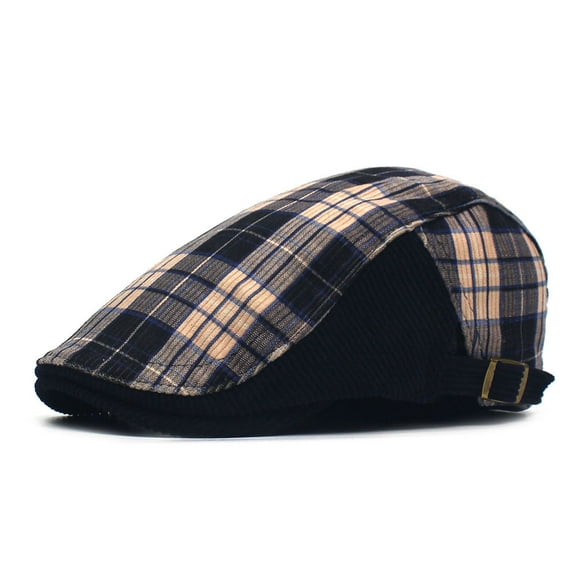 SikaFu Autumn And Winter Thick Implants Warm Berets Men's Winter Hat Fashion Stitching Plaid Hat Light Core Velvet Peaked Cap