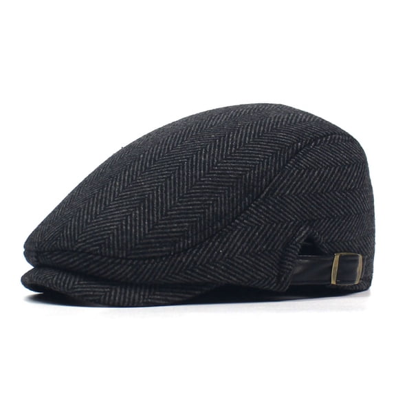 SikaFu Autumn And Winter Thickened Old Man Hat Fashion Oblique Stripe Berets Men's Peaked Cap Retro Forward Hat
