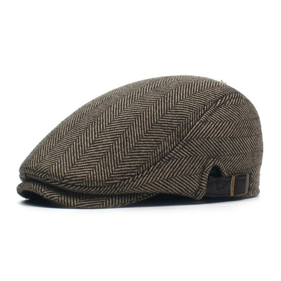 SikaFu Autumn And Winter Thickened Old Man Hat Fashion Oblique Stripe Berets Men's Peaked Cap Retro Forward Hat