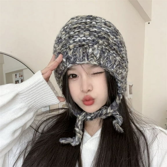 SikaFu Autumn And Winter Wool Hat Female Cute Warm Set Women Hat Wild Rainbow Stitching Cap