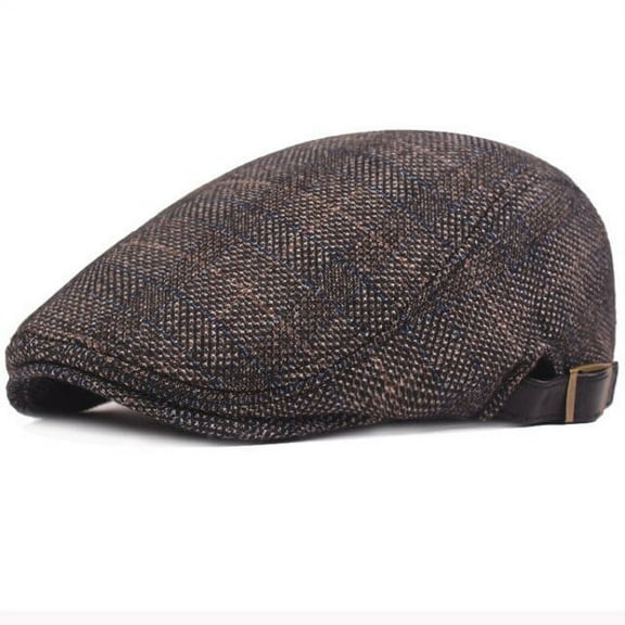 SikaFu Autumn Winter Hat Men Cap Vintage Plaid Ivy Newsboy Flat Cap High Quality Adjustable Beret Cap Thick Warm Dad Hat Berets