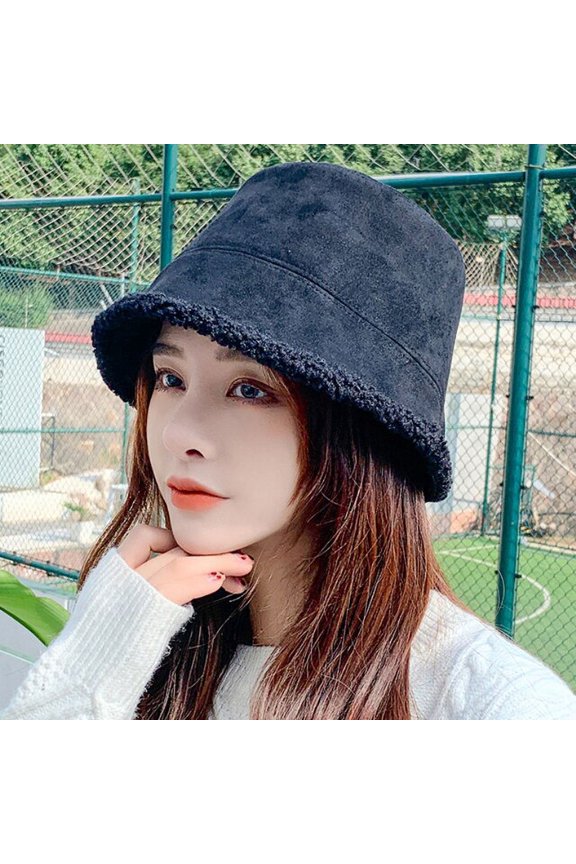 Autumn Winter Hat Women Flat Top Bucket Cap Ladies Thick Warm Suede Fleece Bucket Hat New Fashion Fishing Cap Panama Hat