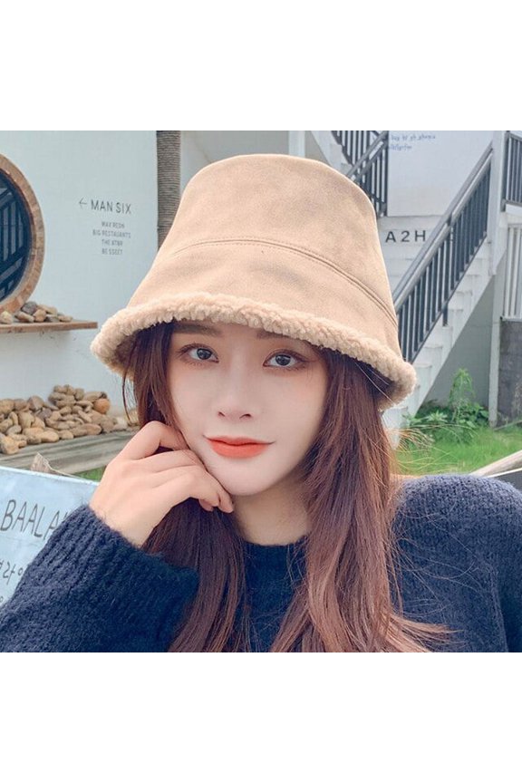 Autumn Winter Hat Women Flat Top Bucket Cap Ladies Thick Warm Suede Fleece Bucket Hat New Fashion Fishing Cap Panama Hat