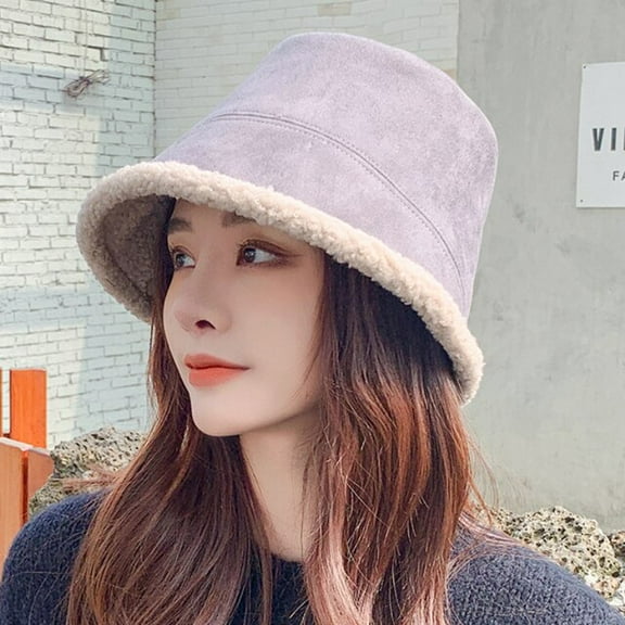 SikaFu Autumn Winter Hat Women Flat Top Bucket Cap Ladies Thick Warm Suede Fleece Bucket Hat New Fashion Fishing Cap Panama Hat