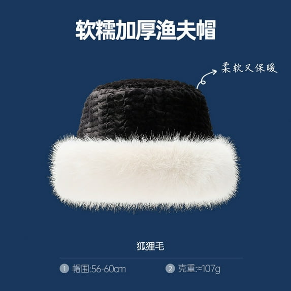 SikaFu Autumn And Winter Imitation Mink Velvet Mongolian Hats Women's High -Level Sense Of Expensive Women Style Mink Fisherman Hat Big Head Enclosure Warming Ear Basin