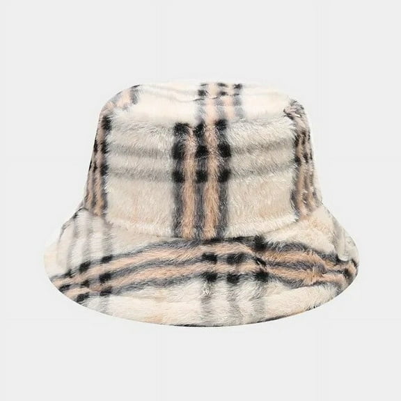 SikaFu Autumn Winter Polyester Plaid Warm Thicken Bucket Hat Fisherman Hat Outdoor Travel Cap For Girl And Women 03