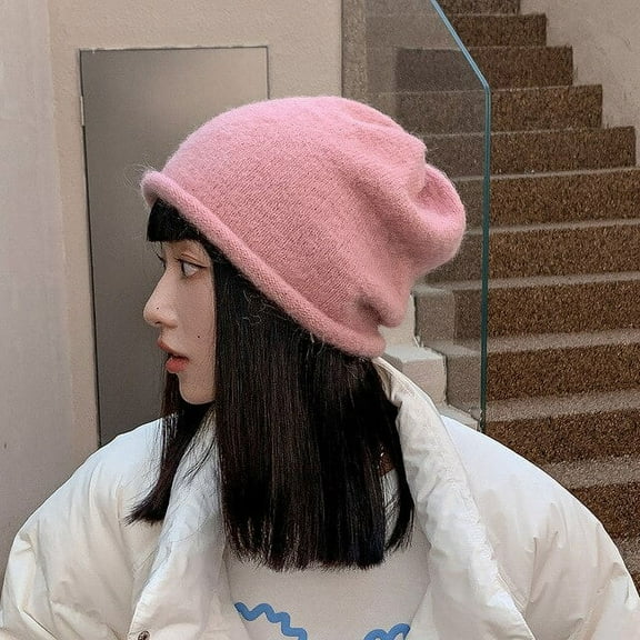 SikaFu Autumn Winter Wool Curling Hat Black Pullover Hat Knitted Beanie Women's Hat Winter Men Skullies Beanies Warm Casual Slouchy Hat