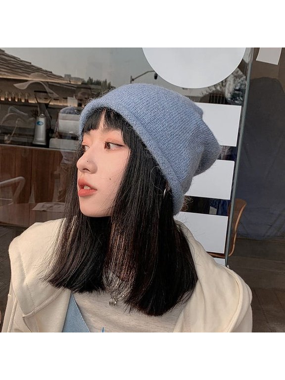 Autumn Winter Wool Curling Hat Black Pullover Hat Knitted Beanie Women's Hat Winter Men Skullies Beanies Warm Casual Slouchy Hat