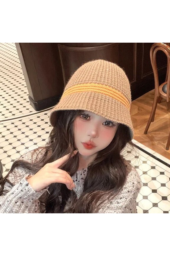 Autumn and Winter Bucket Hat Women Warm Simple Color Matching Knitted Hats Fashionable and Elegant Acrylic Bob Cap