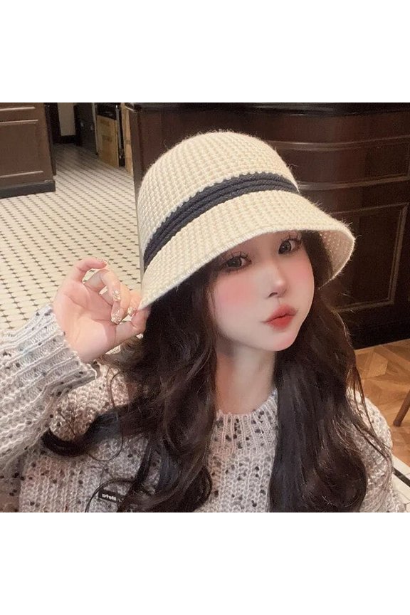 Autumn and Winter Bucket Hat Women Warm Simple Color Matching Knitted Hats Fashionable and Elegant Acrylic Bob Cap