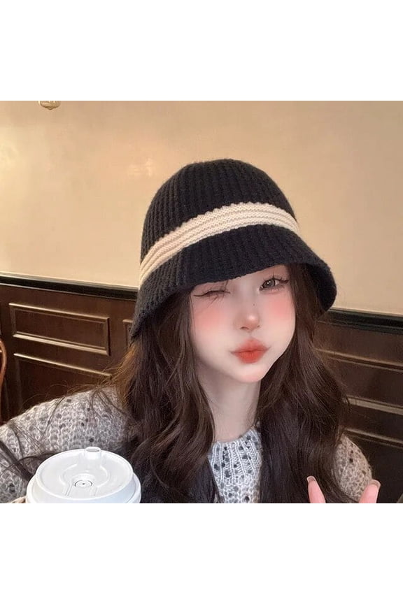 Autumn and Winter Bucket Hat Women Warm Simple Color Matching Knitted Hats Fashionable and Elegant Acrylic Bob Cap