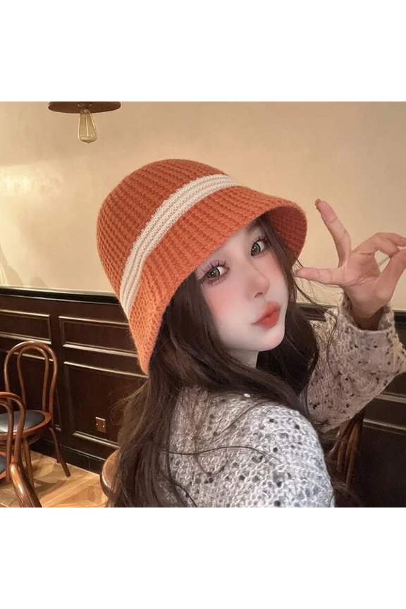 Autumn and Winter Bucket Hat Women Warm Simple Color Matching Knitted Hats Fashionable and Elegant Acrylic Bob Cap
