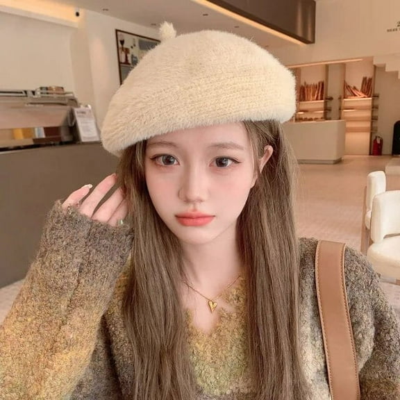 SikaFu Autumn and Winter Women Imitation Mink Beret Winter Warm Solid Color Painter Hat Literature and Art Retro Pumpkin Hats