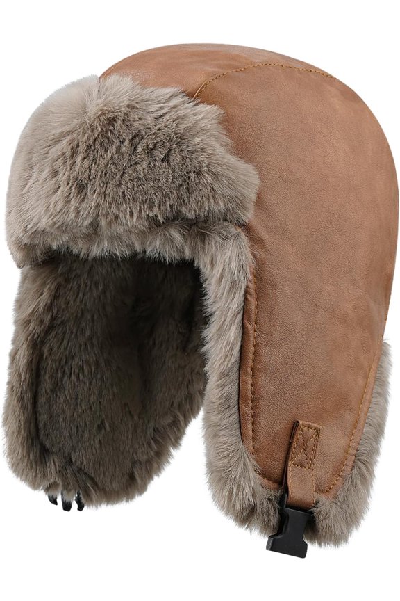 Aviator Faux Leather Trapper Eskimo Earflap Hunting Hat Cold Weather Winter Gear Russian Ushanka Cossack Trooper Hat