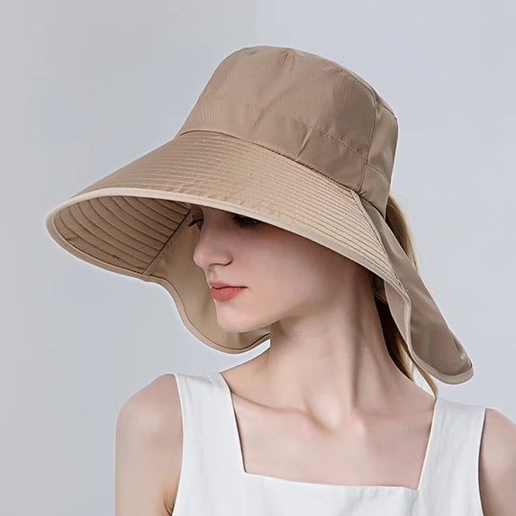SikaFu Beach Visor Ponytail Cap Summer Sun Hat for Women Outdoor Neck UV Protection Cycling Fishing Fisherman Hat Big Brim Bucket Hat