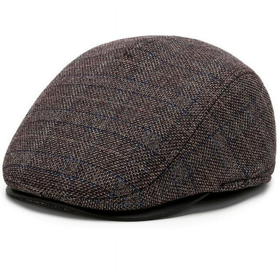 SikaFu Beret Cap Autumn Winter Hat Vintage Plaid Wool Beret Hats with Ear Flaps Thick Warm Ivy Newsboy Flat Cap Berets for Men