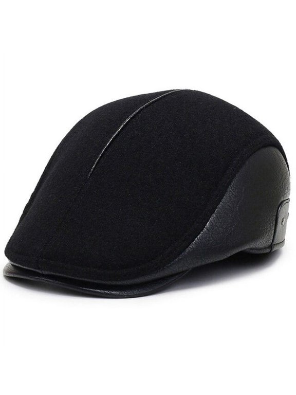 Beret Cap Men Warm Wool Beret Hat Retro Earflap Cap Male Winter Hat Elder Man Ivy Newsboy Flat Cap Dad Hat with Ear Flaps
