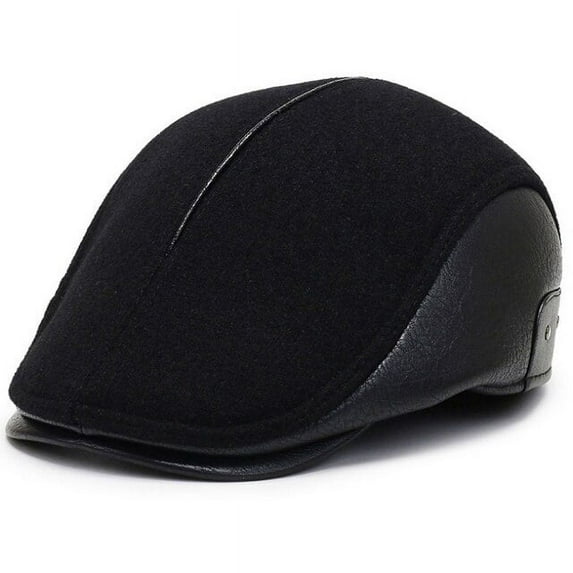 SikaFu Beret Cap Men Warm Wool Beret Hat Retro Earflap Cap Male Winter Hat Elder Man Ivy Newsboy Flat Cap Dad Hat with Ear Flaps