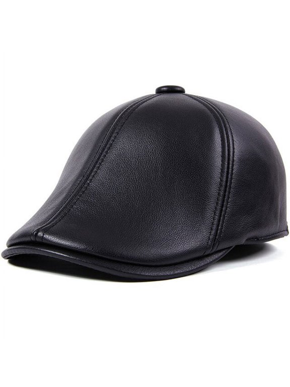 Berets Genuine Leather Hat Men Earflap Ivy Newsboy Flat Cap Male Autumn Winter Hat Solid Vintage Dad Hats with Earflap