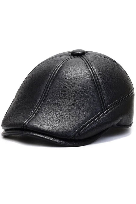 Berets Leather Hat Warm Men Winter Cap Hat Male Ivy Octagonal Newsboy Cap Elder Man Dad Hats with Ear Flaps Men Beret Cap