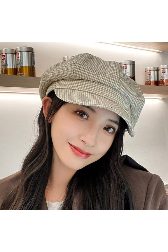Berets Women Cap Hat Spring Autumn Plaid Shiny Newsboy Beret Hat Retro Octagonal Newsboy Cap Female Artist Painter Hats
