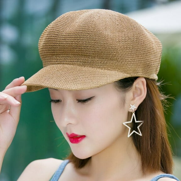 SikaFu Berets Women Newsboy Cap Breathable Straw Beret Hat Lady Vintage Artist Painter Hat Female Solid Beret Cap Summer Sun Hat