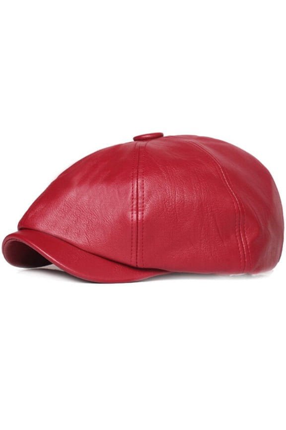 Berets Women Spring Autumn PU Leather Hat Female Artist Painter Beret Hat Lady Solid Red Black Grey Octagonal Newsboy Cap