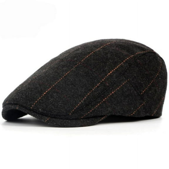 SikaFu Berets for Men Autumn Winter Men Cap Wool Beret Hat Retro Plaid Advanced Flat Ivy Cap Classic Vintage Striped Beret Cap