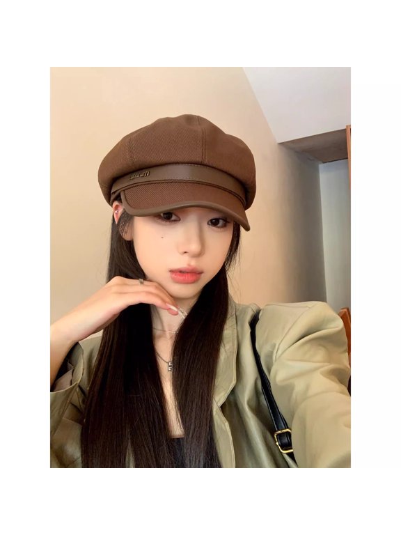 Big Head Wai Autumn/Winter Duck Tongue Hat Children's Black Casual Vintage Painter Beret Hat Show Face Small Clouds Octagonal Hat Trend