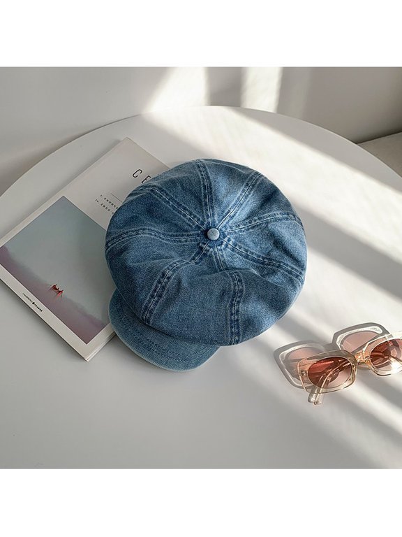 Big Version Spicy Girl Exaggerated Painter Cloud Hat Sweet And Cool Denim Beret Big Head Circumference Female Niche Spicy Girl Octagonal Hat Trend