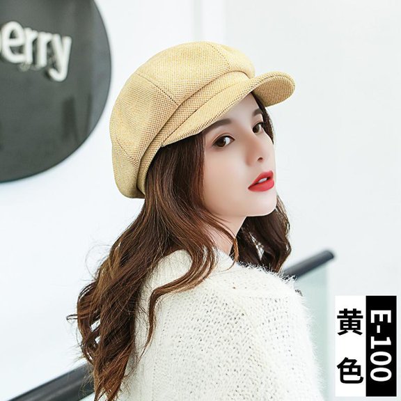 SikaFu Black Woolen Duck Tongue Beret For Women In Autumn And Winter, British Fashion Retro Octagonal Hat, Korean Version, Japanese Newsboy Painter Hat