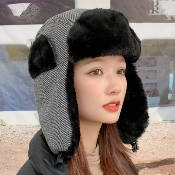 SikaFu Bomber Hat Thick Warm Women Winter Hat Windproof Snow Ski Earflap Trapper Cap Lady Striped Russian Hat Female Russian Cap