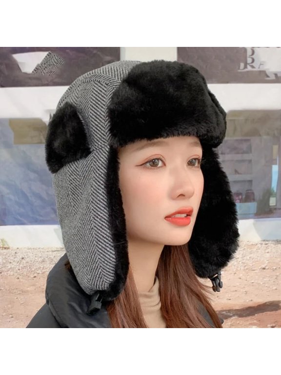 Bomber Hat Thick Warm Women Winter Hat Windproof Snow Ski Earflap Trapper Cap Lady Striped Russian Hat Female Russian Cap