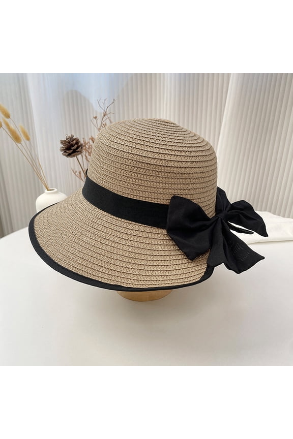 Bow Grass Hat Model Anti -Surrounding Straw Fisherman Hat Summer Seaside Vacation Face Show Face Small Sun Hat