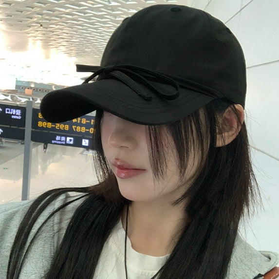 SikaFu Bow Tie Black Baseball Cap, Versatile For Women In Summer, Wide Brim, Big Head, Round Face, Small Duckbill Cap, Big Face Hat, Trendy