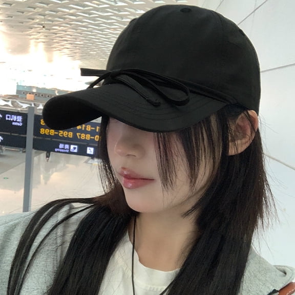 SikaFu Bow Tie Black Baseball Cap, Versatile For Women In Summer, Wide Brim, Big Head, Round Face, Small Duckbill Cap, Big Face Hat, Trendy