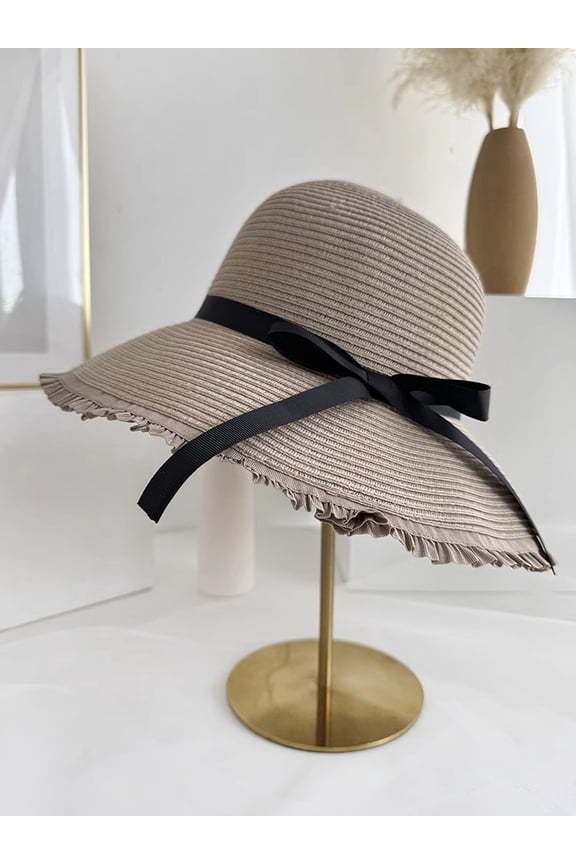 Bowtie Straw Hat For Summer Outings, Sun Shading, Beach Vacation, Sun Hat, Foldable Beach UV Resistant Fisherman Hat
