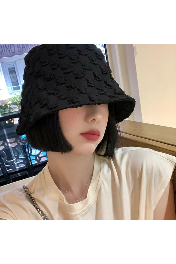 Bubble Plaid Fisherman Hat For Women In Summer, Thin Design, Small Face, Sun Shading, Sun Protection, Bucket Basin Hat, Japanese Large Head Cap