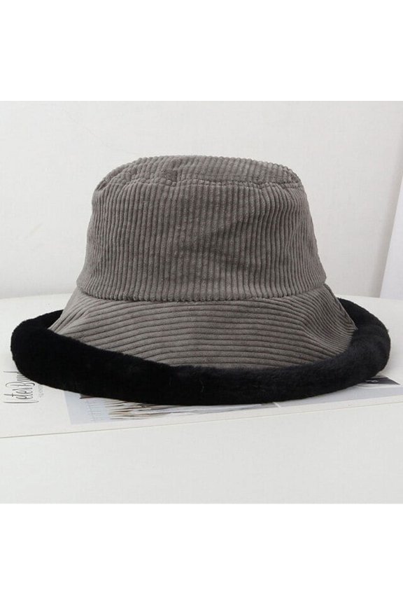 Bucket Hat Thick Warm Fleece Lined Winter Hat Lady Corduroy Cute Flat Top Bucket Cap Female Packable Wide Brim Panama Hat