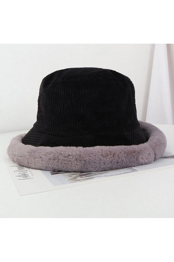 Bucket Hat Thick Warm Fleece Lined Winter Hat Lady Corduroy Cute Flat Top Bucket Cap Female Packable Wide Brim Panama Hat