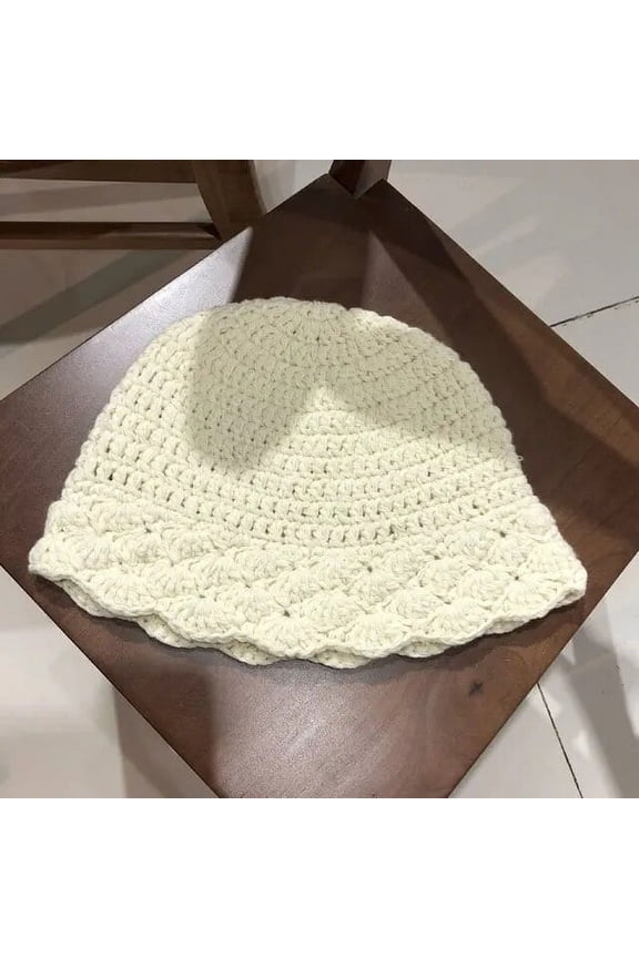 Casual Soft Fisherman Hat Autumn and Winter Ladies Pure Color Lace Knitted Handmade Woolen Panama Bob Hat
