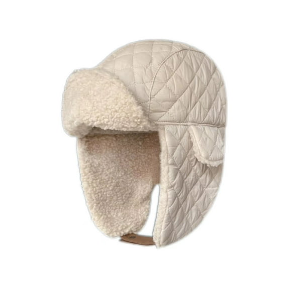 SikaFu Checkered Down Fabric Lei Feng Hat For Women In Winter With Cotton Lining And Imitation Lamb Wool Ear Protection Hat, Versatile For Warmth And Cold Outdoor Use
