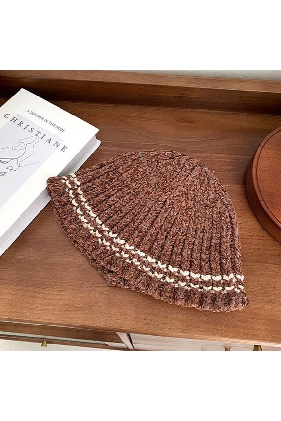 Chenille Striped Knitted Bucket Hats Winter Handmade Crochet Warm Fisherman Hat Outdoor Panama Bob Women's Hip Hop Cap Gorros