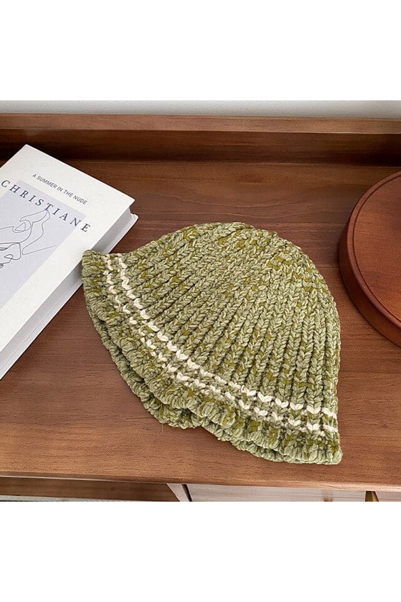 Chenille Striped Knitted Bucket Hats Winter Handmade Crochet Warm Fisherman Hat Outdoor Panama Bob Women's Hip Hop Cap Gorros