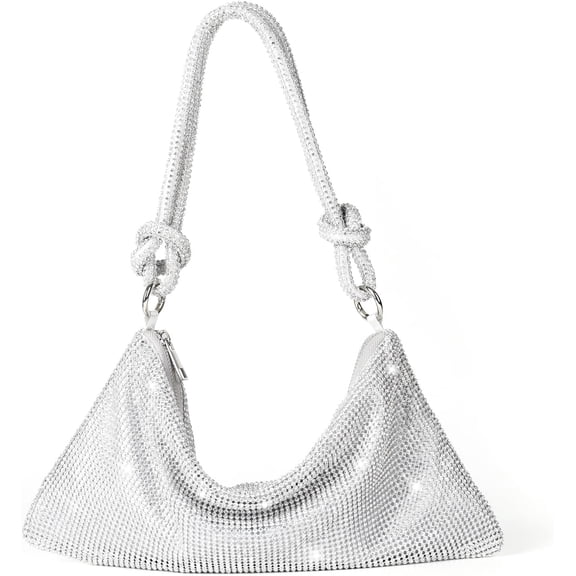 SikaFu Chic Rhinestone Purses for Women Sparkly Evening Handbag Bling Hobo Bag Shiny Silver Clutch Purse for Party