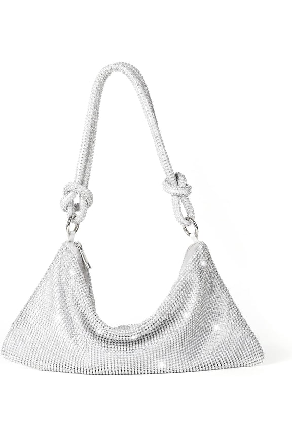 Chic Rhinestone Purses for Women Sparkly Evening Handbag Bling Hobo Bag Shiny Silver Clutch Purse for Party