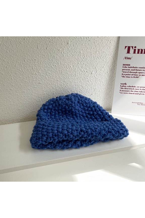 Coarse Knit Pineapple Patterned Woolen Hat Ins, Versatile In Winter, Big Head Circumference, Klein Blue Hat, Trendy And Small Face For Women